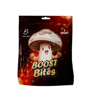 Happy Vibes Boost Bites Mushroom Energy Gummies with Caffeine
